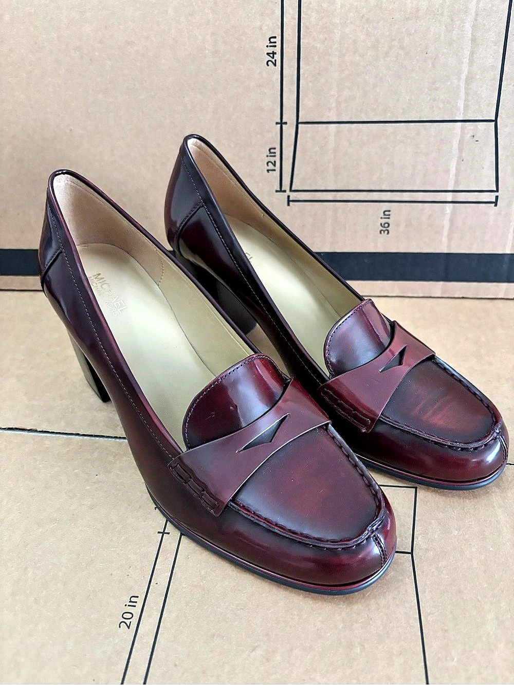Michael Kors Buchanan Mid Loafer Burgundy Leather Heels size 9.5M